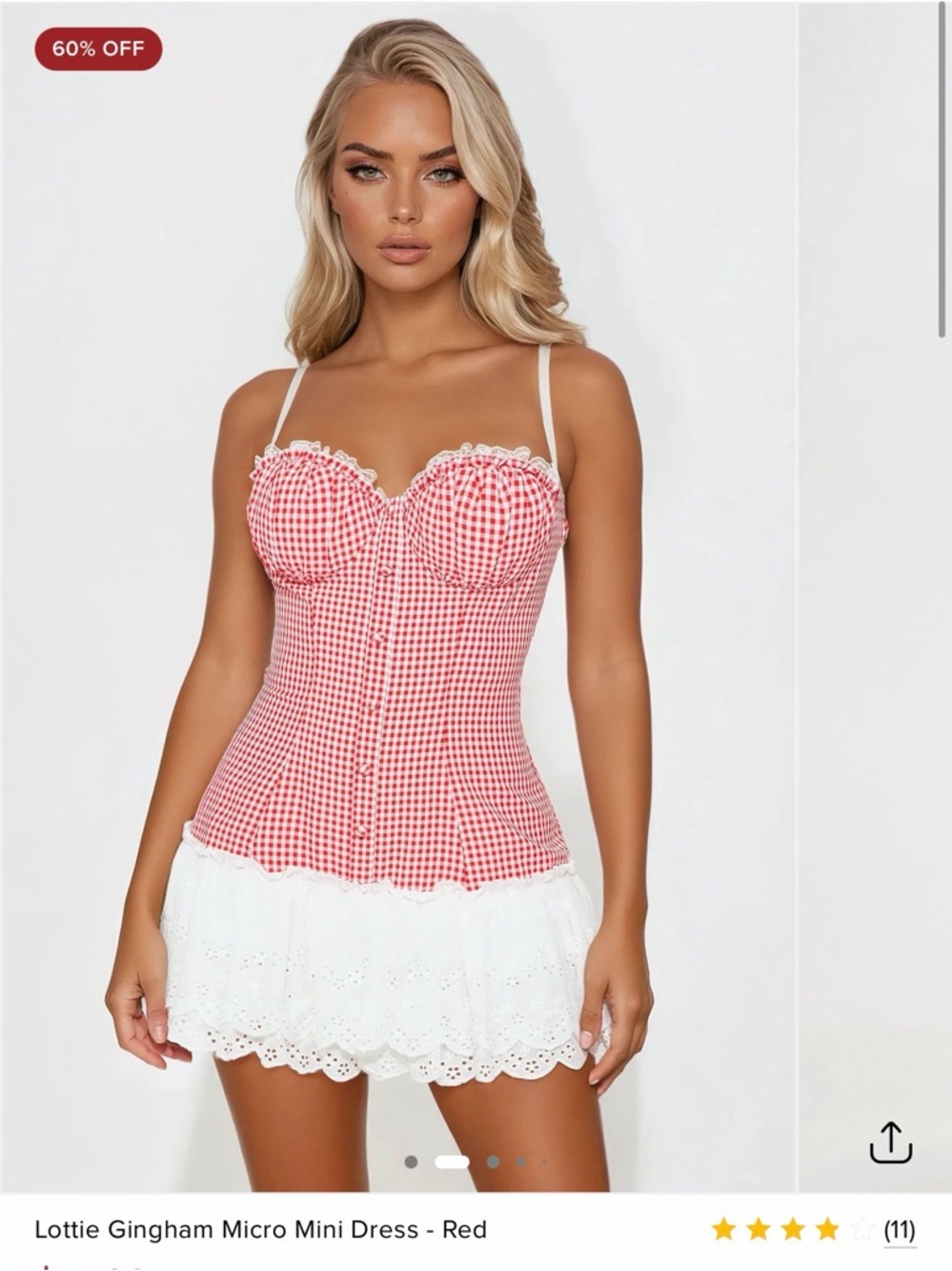 Fashion Nova Red Gingham Micro Mini Dress with White Trim